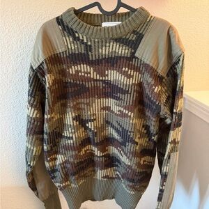 Vintage Oshman’s Sportswear Camo Large Knit Sweater Reinforced Shoulders Arms
